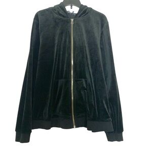 NYDJ Velvet Velour Track Jacket Hoodie Black Lagenlook Casual Medium